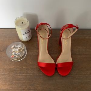 Red Satin Ankle Strap Heels